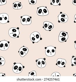 vector seamless cute minimalistic black and white panda print with words