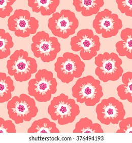 vector seamless cute minimalistic naive poppy flower pattern. stylized floral graphical background print with dots and circles.