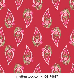 vector seamless cute naive orient paisley pattern, modern regular minimalistic oriental background allover print with little flowers, leaves