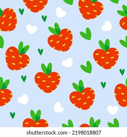 Vector seamless cute pattern with bright carrots and hearts on light blue background.