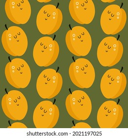 vector seamless cute pattern with cartoon apricots. it can be used as wallpaper, poster, print for clothes, fabrics, textiles, notebooks, packaging paper. food background.