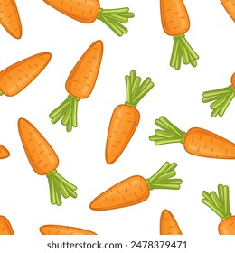 Vector Seamless Cute Pattern Cartoon Flat Carrots on White Background. Fresh Orange Color Carrot Print. Healthy Eating Concept