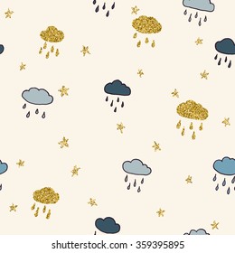 Vector seamless cute pattern. Childish weather illustration. Wallpaper for decor and different surfaces.