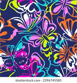 Vector seamless  cute pattern with colourful butterfly. Fashion illustration in modern style. Girlish funny wallpaper for textile and fabric.