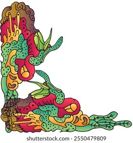 vetor sem emenda bonito aleatório imaginativo doodles cor completa, tatuagem tribal abstrata, adesivo, banner e fundo de papel de parede. Ilustração vetorial