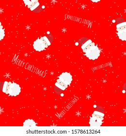 vector seamless cute Santa Claus cartoon with text Merry Christmas pattern on red background for Christmas wallpaper background 