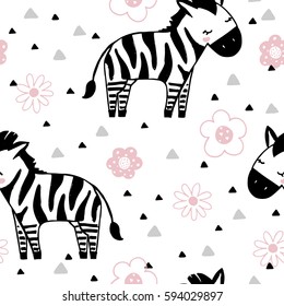 Vector seamless cute zebra pattern