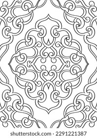 Patrón de damasco sin costuras del vector. Fondo sencillo blanco y negro. Ornamento medieval con elementos estilizados. Plantilla de contorno para papel pintado, textil, página de libro de colorantes, alfombra.