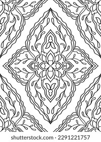 Vector seamless damask pattern. Black and white simple background. Medieval ornament with stylized elements. Contour template for wallpaper, textile, coloring book page, carpet.