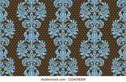 Vector seamless damask pattern. Blue and brown colors. Rich ornament, old Damascus style pattern for wallpapers, textile, Scrapbooking etc.