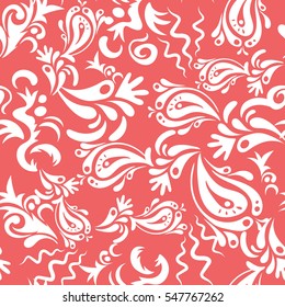 Vector seamless damask pattern, classic wallpaper, background. Ornamental border on black background.
