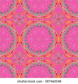 Vector seamless damask pattern, classic wallpaper, background. Ornamental patter in orange, gray and pink colors.