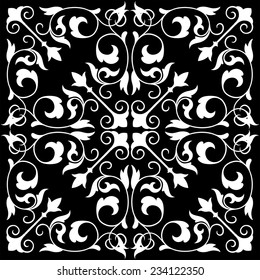 Vector. Seamless damask pattern. Fabric swatch. White.
