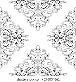 Vector. Seamless damask pattern. Fabric swatch. Black and white.