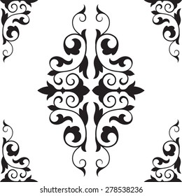 Vector. Seamless damask pattern. Fabric swatch.