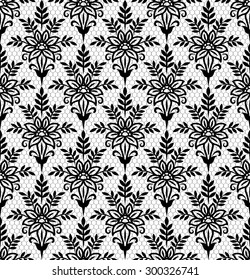 Vector. Seamless damask pattern. Fabric swatch. Black and white.