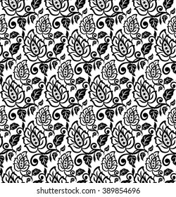 Vector. Seamless damask pattern. Fabric swatch. Black and white