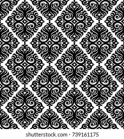 Vector. Seamless damask pattern. Fabric swatch. Black and white.
