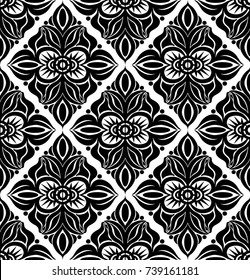 Vector. Seamless damask pattern. Fabric swatch. Black and white.