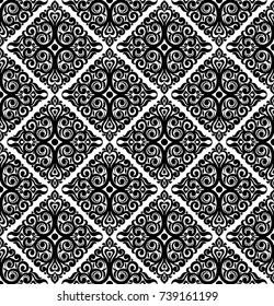 Vector. Seamless damask pattern. Fabric swatch. Black and white.