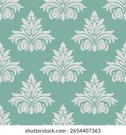 Vector seamless damask pattern with floral baroque elements. Repetitive vintage design for wallpapers, fabric, textile, upholstery, curtains, slipcover, blinds, packaging, bedding