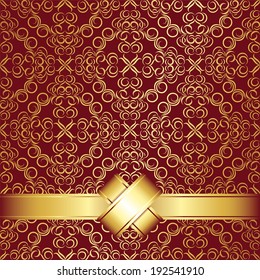 vector seamless damask pattern with golden ribbon. invitation card
