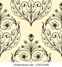 Vector. Seamless damask pattern. Golden red. Fabric swatch.