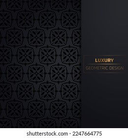 Patrón de damasco sin costuras del vector. Antecedentes originales, marco vintage de lujo negro y dorado, tarjeta de invitación, folleto de estilo barroco, patrón de moda, plantilla de diseño