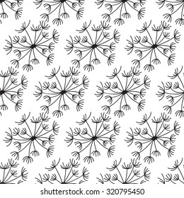 Vector seamless dandelion pattern. Floral background for the print, clothes, paper, cards, textile, packing, wedding invitations, wallpaper. Black and white.