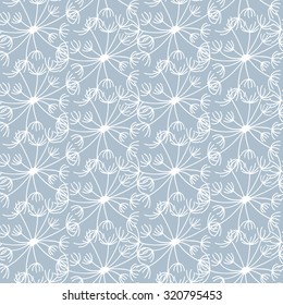 Vector seamless dandelion pattern. Floral background for the print, clothes, paper, cards, textile, packing, wedding invitations, wallpaper. Gray and white.