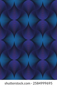 Vector seamless dark gradient geometric pattern with striped shapes on a black background, For textiles, wallpaper and packaging, business card. Design for social media, cover, banner, flye