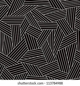 Vector seamless dark pattern with interweaving of thin light lines. Simple ornamental black and white illustration with stylized covering. Traditional hatching architectural hand drawn graphic.