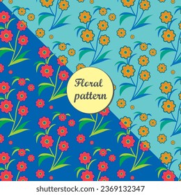 Vector seamless dark pink and orange blue floral pattern. The idea for design product decoration, textile decoration. 