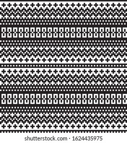 Vector seamless decorative black and white pixel pattern