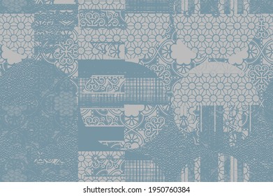 Vector Seamless Decorative Ethnic luxury Kilim seam pattern. Native japan floral and geo Motifs. Background with Tribal Ornament,  Print for fashion, textile, paper and cover. Hand drawn illustration