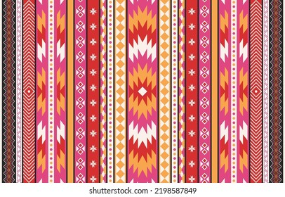 Vector sin fisuras decorativo patrón étnico colorido geomátrico. Motivos indios americanos. Diseño para fondo, alfombra, papel pintado, ropa, envoltura,Batik,tela,almohada,Ilustración vectorial.estilo bordado. 