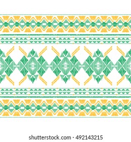 Vector seamless decorative ethnic pattern. American indian motifs. Background with aztec tribal ornament. Print for fashion, textile, paper and cover. Hand drawn elements, colorful illustration.