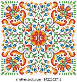 Vector seamless decorative floral embroidery pattern, ornament for textile, kerchief, pillow or handbag decor. Bohemian handmade style background design.