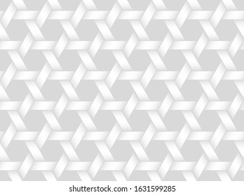 Vector seamless decorative pattern of bands weaved in the shape of a six pointed star. White hexagonal repeating geometric texture illustration.
