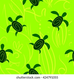 Vector seamless decorative pattern. Hand drawn turtle tribal background.