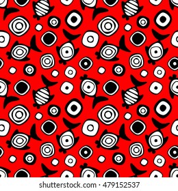 Vector seamless decorative pattern with hand drawn fish. Endless black and red background. Template for wrapping, fabric, cover. Series of hand drawn decorative seamless patterns.