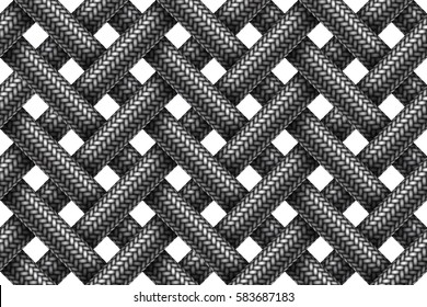 Vector seamless decorative pattern of intersecting fabric braided cords.