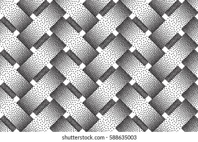 Vector seamless decorative pattern of interweaving bars. Stipple texture.