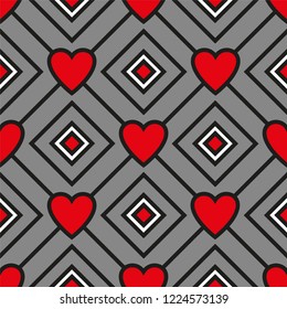 Vector seamless decorative pattern with red hearts. Abstract valentine's day background.