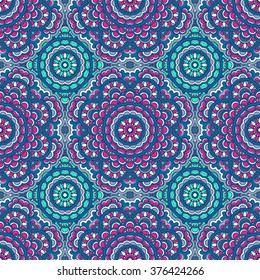 Vector seamless decorative pattern with round geometric ornament. Repeating geometric tiles with mandala. 