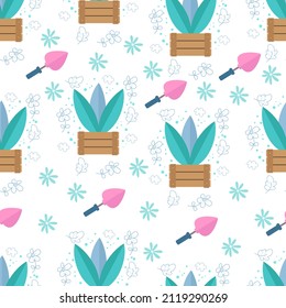 Vector seamless decorative spring pattern with flowers and leaves. Floral pattern for wrapping paper