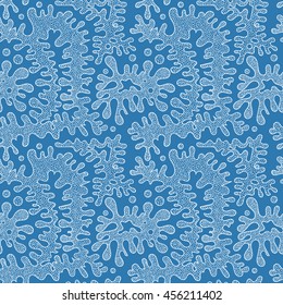 Vector seamless deep blue and white wavy organic shapes pattern. Abstract doodle hand drawn background.