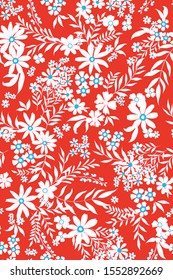 vector seamless delicate graphical simple floral design with outline. Fantasy naive flowers with leaves and branches. Ditsy design.