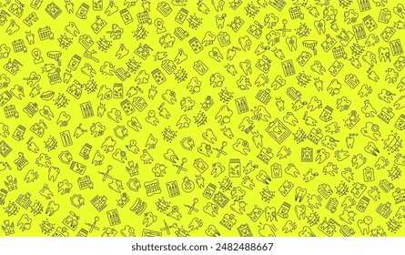 Vector seamless dental pattern with line icons on yellow background