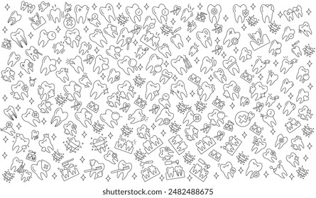 Vector seamless dental pattern with line icons